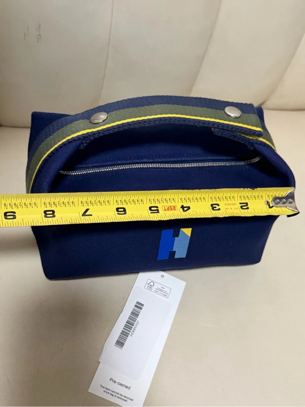 Hermes Navy and Blue Logo Satchel